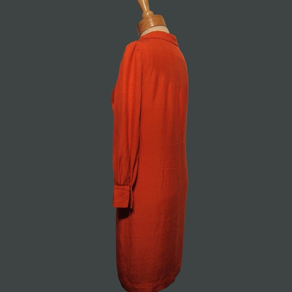 Vintage 60s Barney Max Orange Twilled Silk Shift Dress Long Sleeve Button Medium - Picture 3 of 12